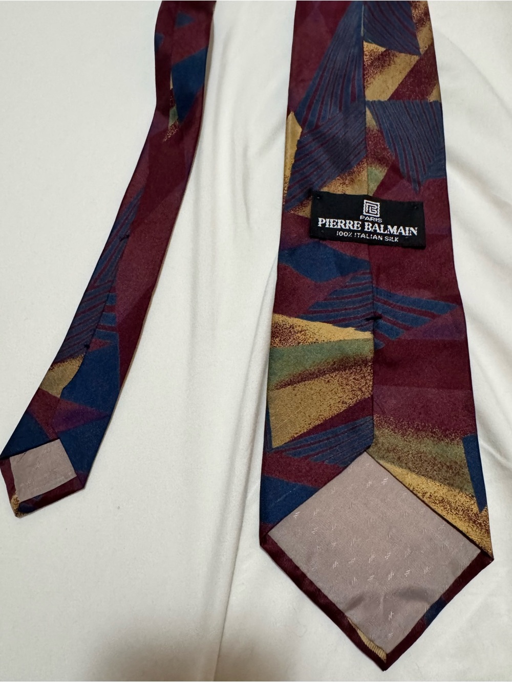 Pierre Balmain Burgundy, Blue & Gold Abstract Silk Tie